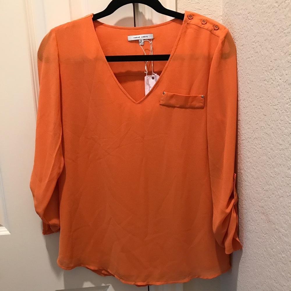 Naked Zebra Orange Vneck Blouse